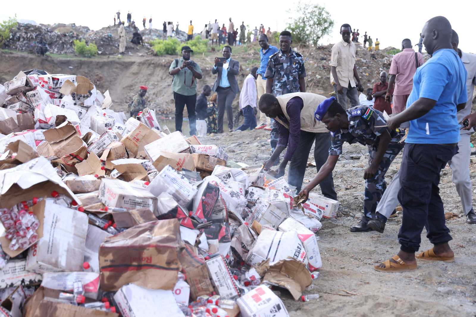 CES Security Committee Incinerates Confiscated Harmful Alcoholic Spirits Juba