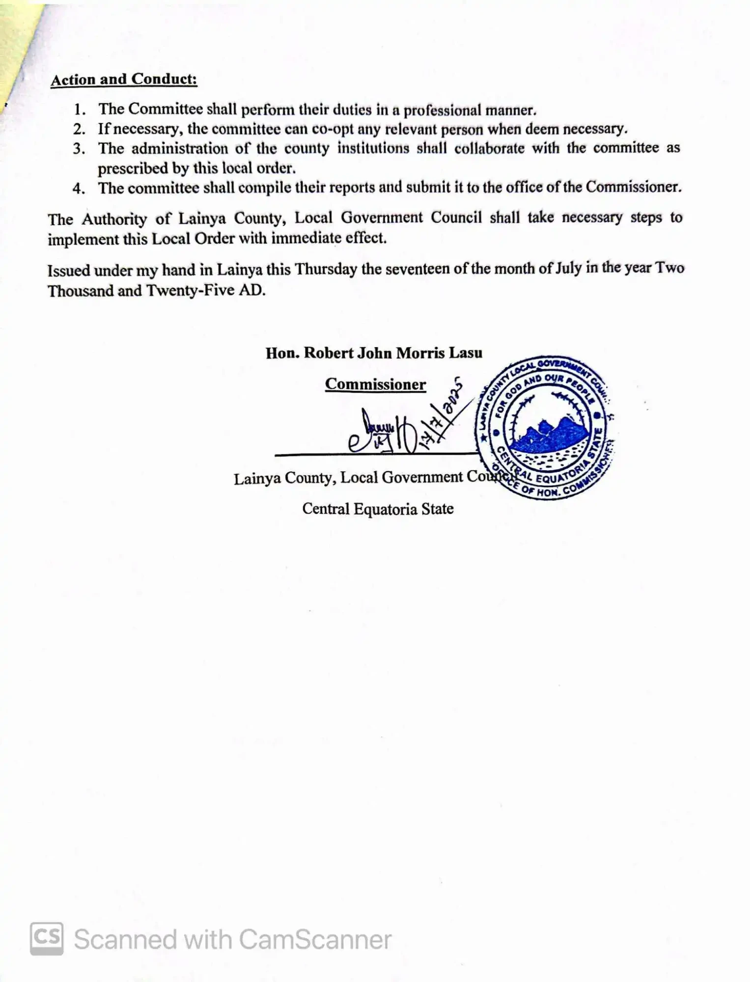 Lainya Commissioner Dissolves Youth Leadership