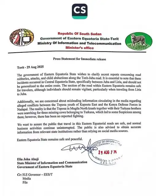Eastern Equatoria Rejects False Insecurity Claims