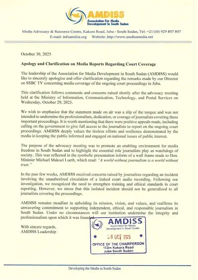 AMDISS Apologises for Remarks on Court Coverage AMDISS Apologises for Remarks on Court Coverage