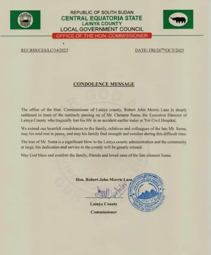 Lainya County Shocked by Death of Executive Director