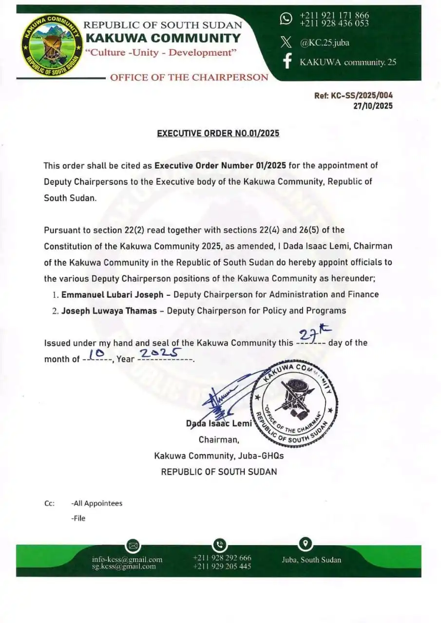 Kakuwa Community Names New Deputy Leaders in Juba Kakuwa Community Names New Deputy Leaders in Juba