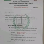 SSPDF Issues Ultimatum on Illegal Armed Activities and Disputed Fishing Site in Warrap and Jonglei