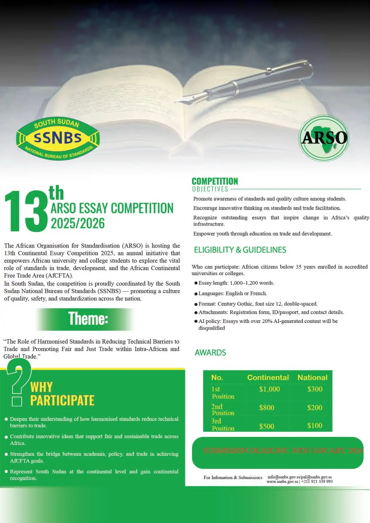 Win $1,000 in South Sudan ARSO Essay Competition