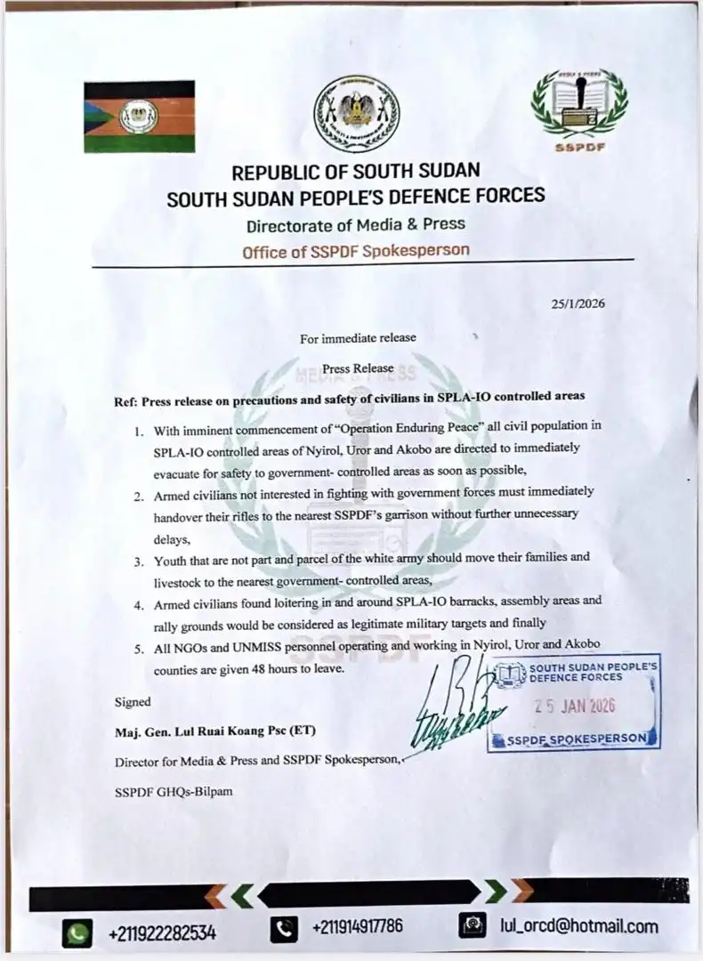 Government Orders Movement of Families, Livestock from SPLA-IO Areas