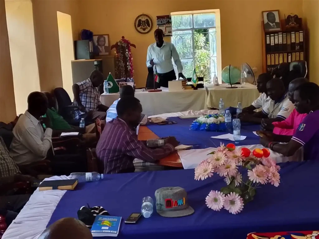 Kajo-Keji County Executive Council during a meeting chaired by Commissioner Wani Jackson Mule. PHOTO CREDITS: (Kenyi Joseph)