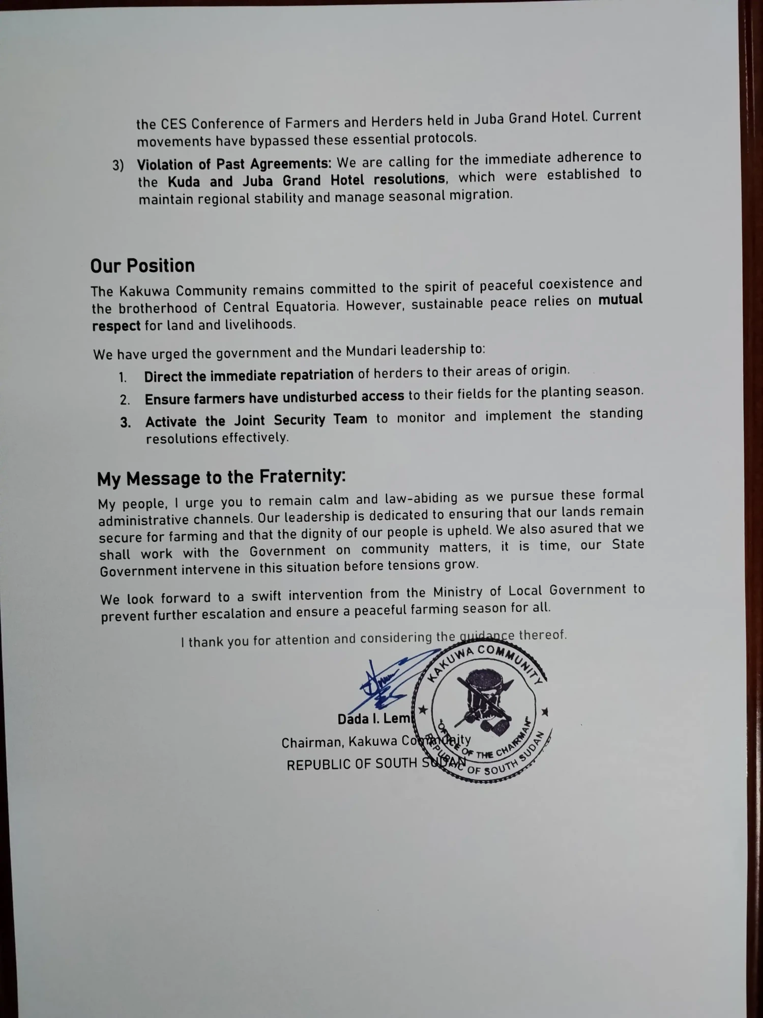 Kakuwa Appeals to State Over Farming Disruptions Kakuwa Appeals to State Over Farming Disruptions
