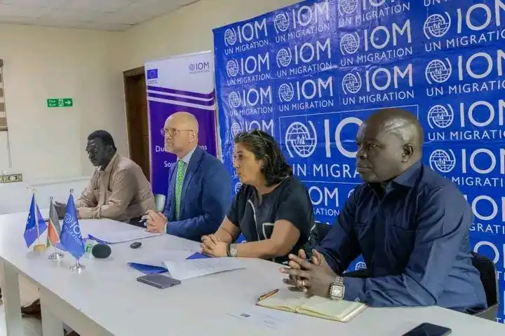 Yei county commisisoner and development partners during the signing of the project in Juba. PHOTO CREDITS-Hand out