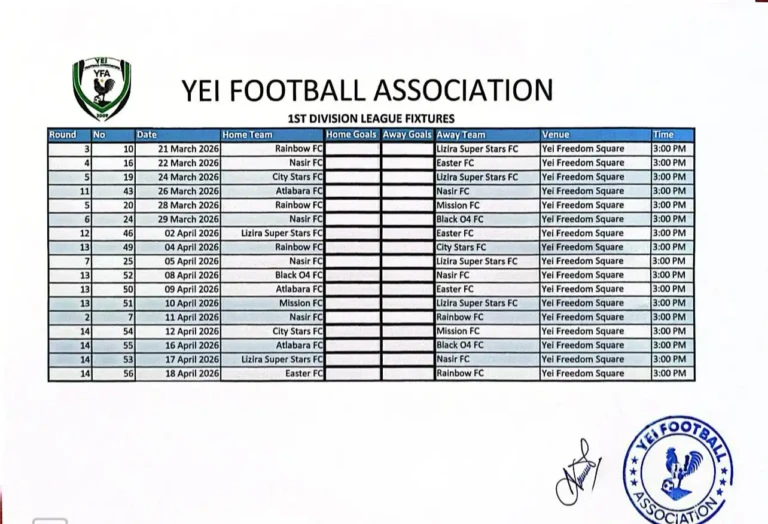 Yei football officials release match list