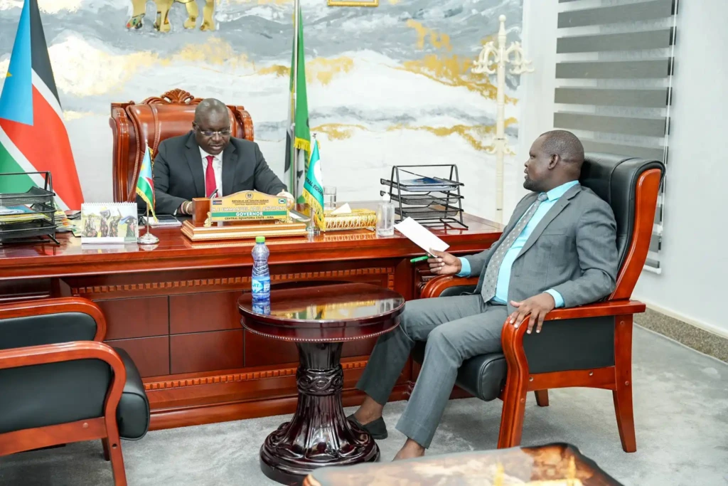 Minister of Cooperatives and Rural Development, Emmanuel Khamis Richard, briefing Governor Emmanuel Adil Anthony-Courtesy