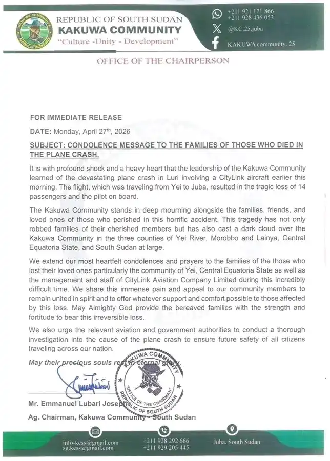 Condolence message from the Kakwa Community