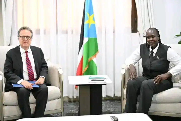 Trade Minister Atong (R) and US Ambassador Adler (L) . PHOTO CREDIT: Press Unit Ministry of Trade and Industry