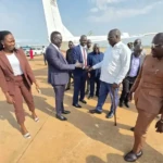 Governor Adil (Center) Greeting Juba City Mayor Christopher at Juba International Air Port.