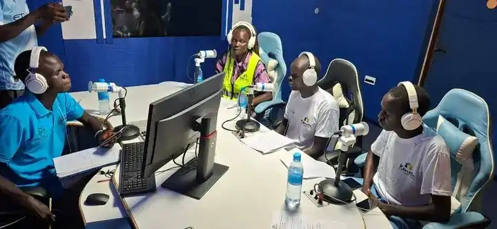 KONETA Staff and community members on a Radio Talk show at Access Radio in Yei town.