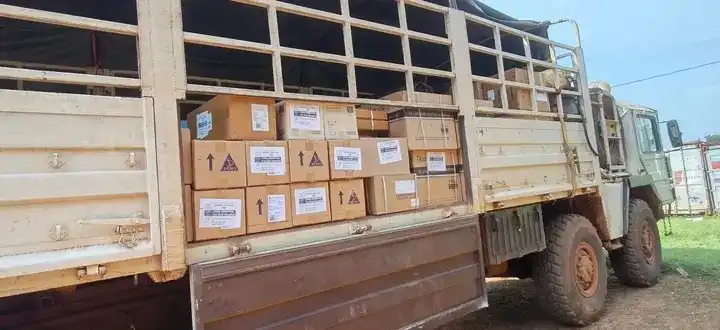 Medical Consignment offloaded at Yei County Director. Photo Credit: Yei County Press Unit