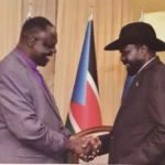 Elias Taban Parangi (L) and President Salva Kiir Mayardit (R)