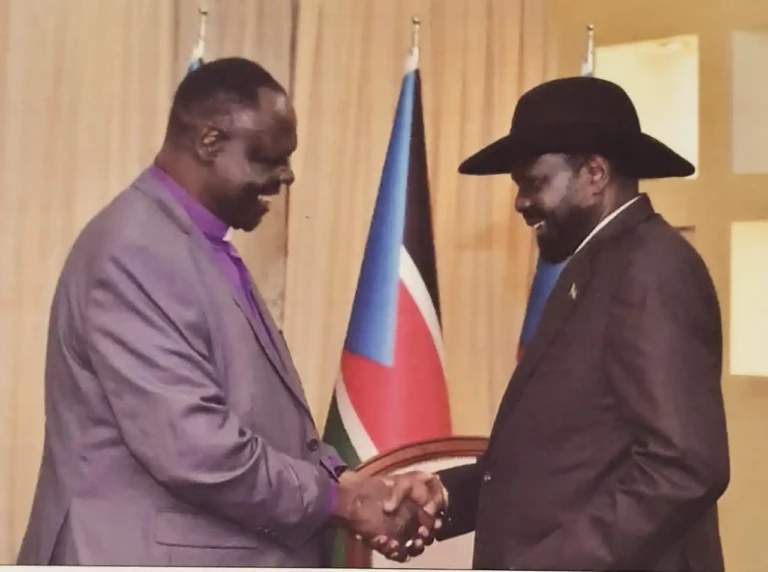 Elias Taban Parangi (L) and President Salva Kiir Mayardit (R)