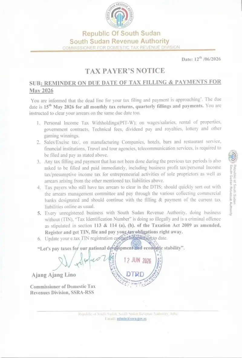 Tax Defaulters in Juba Given Final Notice to Clear Bills Tax Defaulters in Juba Given Final Notice to Clear Bills