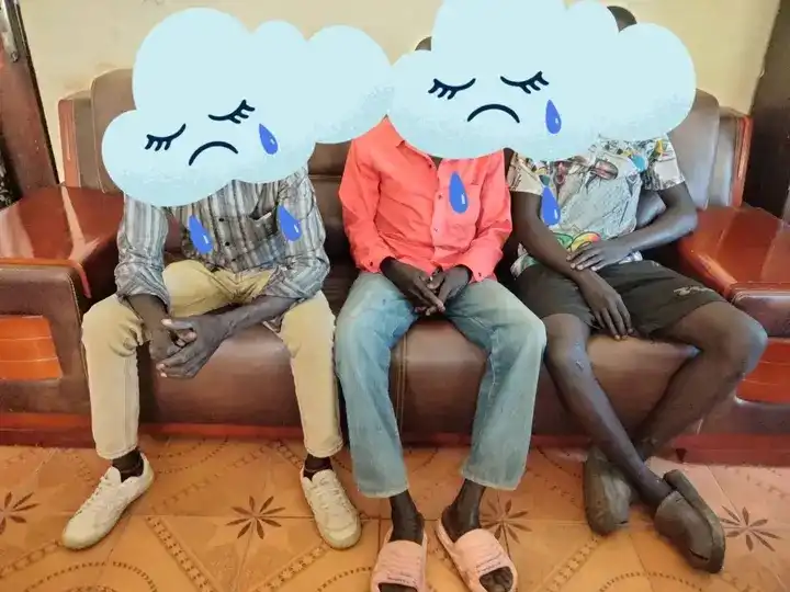 The three abductees met Morobo County Commissioner. Photo Credit: Morobo County Press Unit