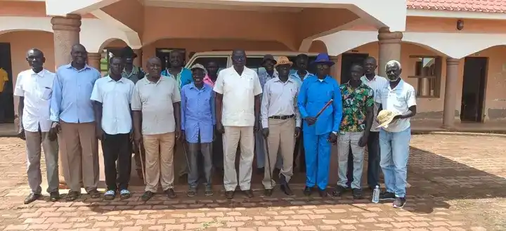 Yei Community Leaders pose for a group after the meeting. Photo Credit: (James Innocent)