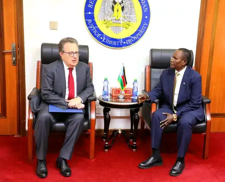US Ambassador to South Sudan Michael Adler and Foreign Affairs Minister James Pitia. Photo Credit: Press Unit, Ministry of Foreign Affairs, RSS