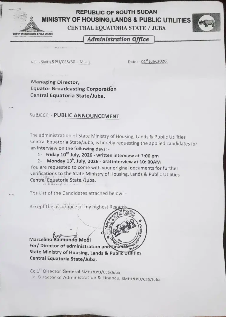 Central Equatoria Housing Ministry Shortlists Candidates