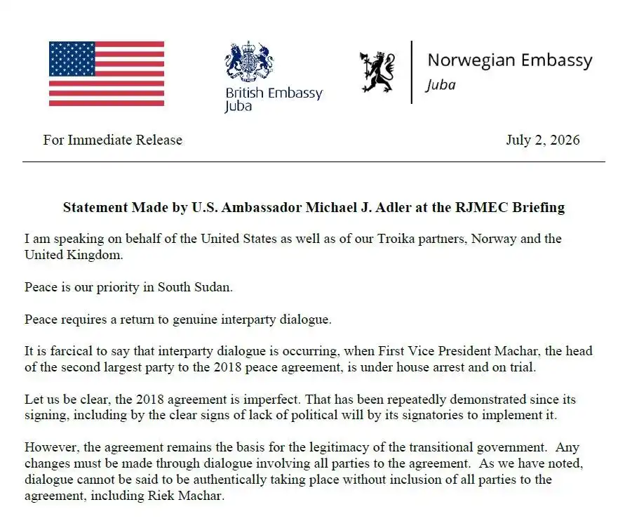 Norway, UK and U.S. Demand Inclusive Dialogue in Juba