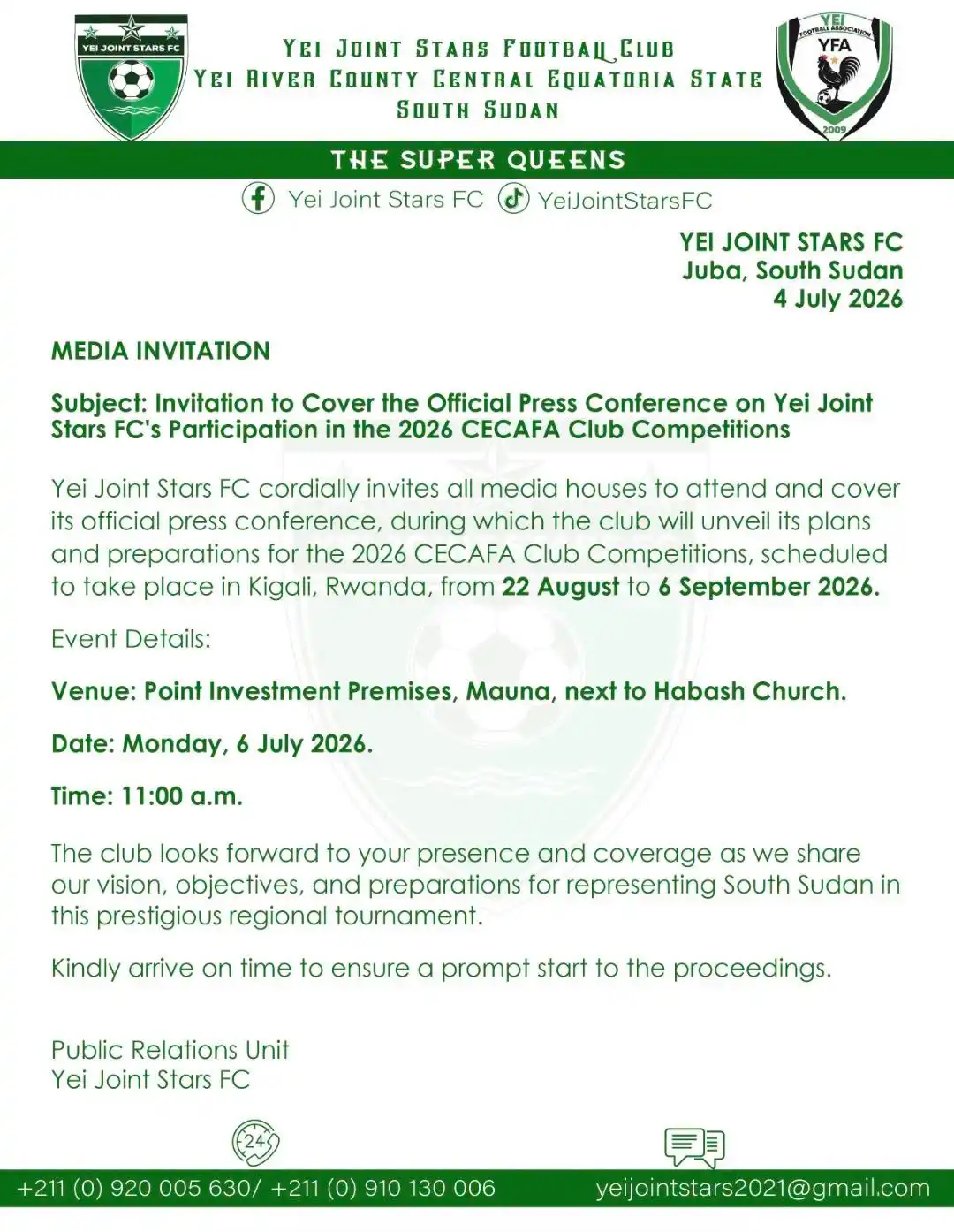Yei Joint Stars Set Sights on CECAFA Club Games Yei Joint Stars Set Sights on CECAFA Club Games