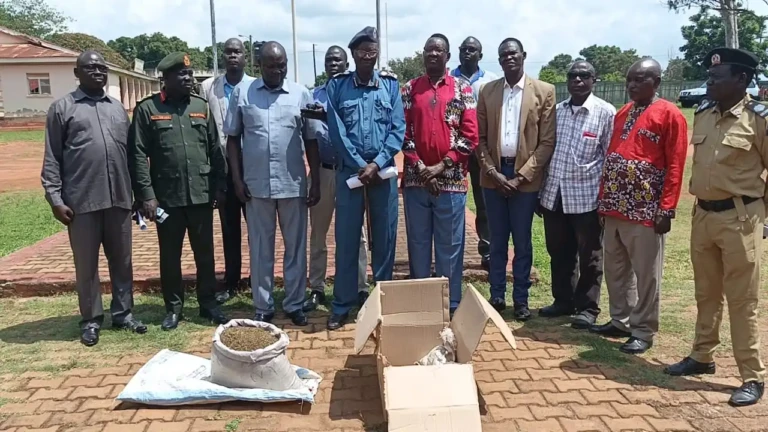 Yei River County Authorities speaking to the media before destroying the seized marjuana