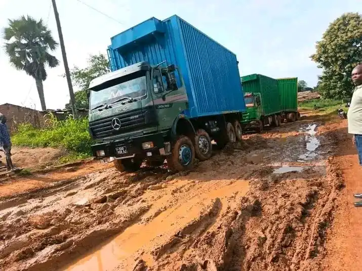 A commercial truck stuck along one Mile Yei-Kaya Road-Photo Credit-Hand Out