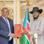 President Kiir (Right) and Central Equatoria State Governor Adil (Left) Credit: Press Unit, Office of the President, RSS