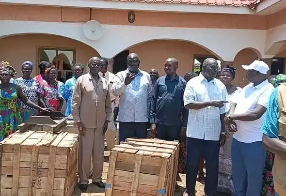 Two boxes of the Grinding mill displayed at the county head quarters before delivery to Pakula and Otogo villages. Photo credit-James Innocent