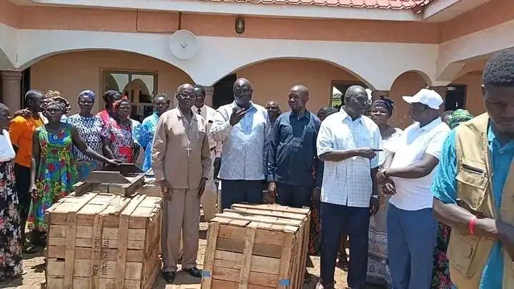Two boxes of the Grinding mill displayed at the county head quarters before delivery to Pakula and Otogo villages. Photo credit-James Innocent