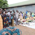 Beneficiaries during the distribution of donated items
