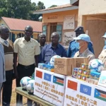 Chinese Battalion serving with the United Nation Mission in South Sudan handing over the learning materials Photo by James Innocent