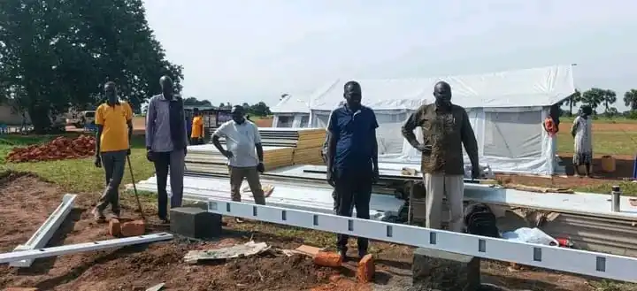 Commisisoner Samuel Malimbo and Juma David Augustine, inspects the construction works at Yei air strip-Photo credit-James Innocent
