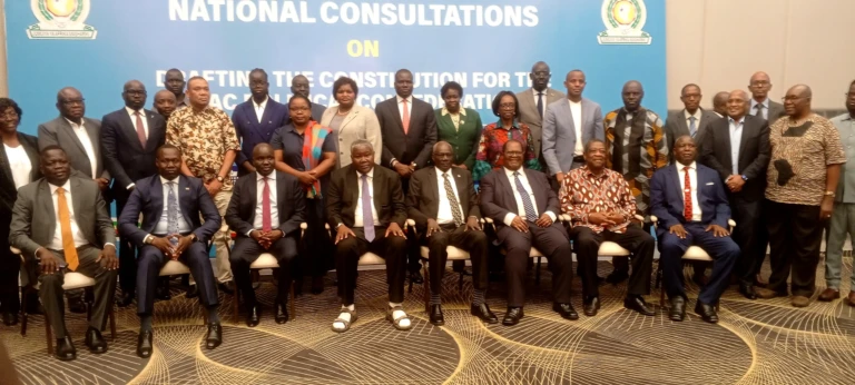 Constirutional Experts from the region joined together with officials from South Sudan at the East African Community in a group photo during the launch of the consultation