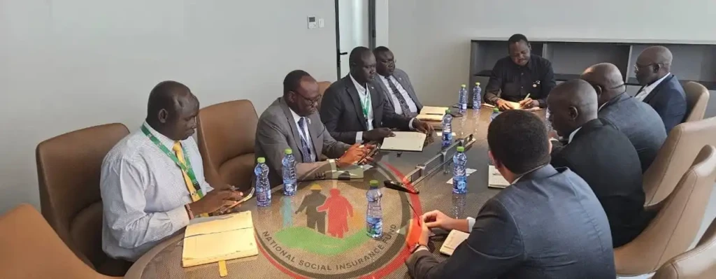 Officials from Ecobank South Sudan and the NSIF during a meeting in Juba
