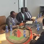 Officials from Ecobank South Sudan and the NSIF during a meeting in Juba