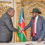 President Kiir Greets a Delegation member-Photo Credit-Press Unit-Office of the President