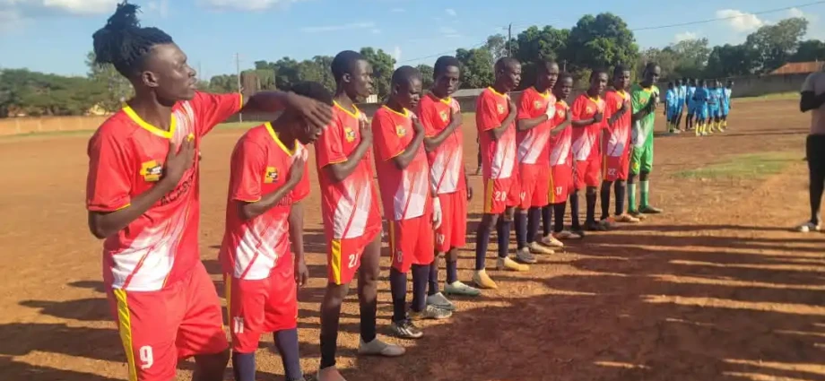 GLY FC and MTN FC at at the opening of the match in Yei town. Photo Credit-Access Radio