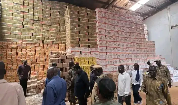 Governor Jadalla and Comissioner Ladu inspects a food store in Gumbo. Photo Credit-Press Unit-Office of the Governor