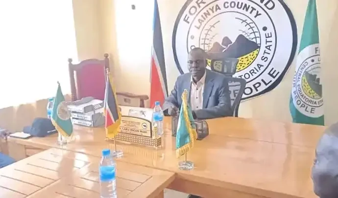 New Lainya County Caretake Commissioner Micah takes over New Role. Photo Credit Isaac Boboya