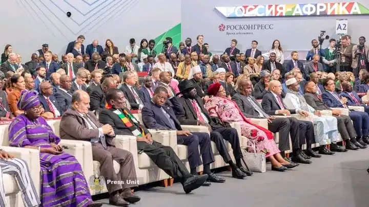 Presiden Kiir Seated at a front raw listens to remarks delivered by Rusian President Putin-Photo Credit-Press Unit-Office of the President-RSS