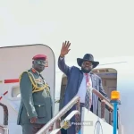 President Salva Kiir boarding into a plane. File Photo-Press Uni, Office of the President