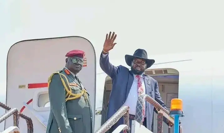 President Salva Kiir boarding into a plane. File Photo-Press Uni, Office of the President