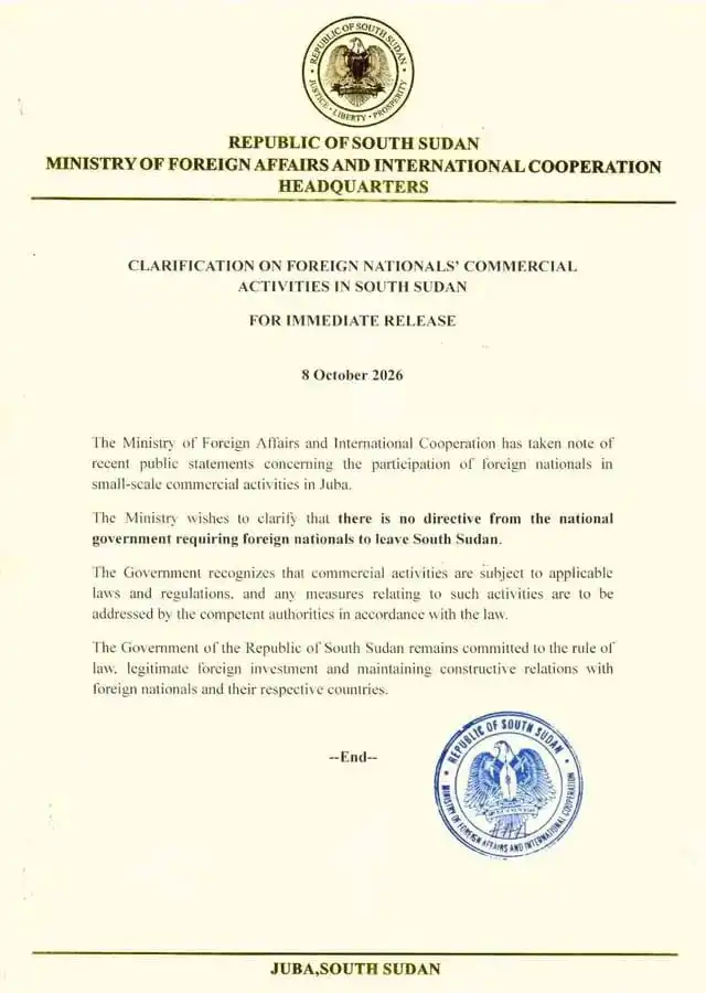 South Sudan Government Clarifies No Order for Foreign Nationals to Leave Country