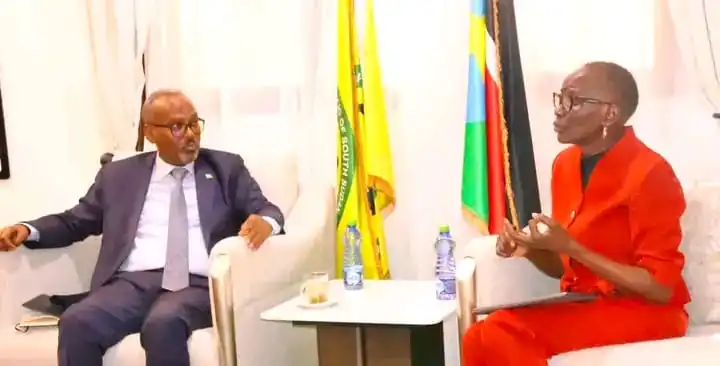 South Sudan Trade Minister Margrat and her counter Djibouti minister of Trade during a meeting in Juba