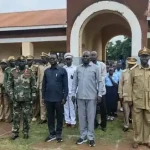 Yei Commissioner Emmanuel Taban Seme (Center) in Grey outfit stands Next to the state local minister Gale to his right-Photo Credit-James Innocent-Yei County Press Unit