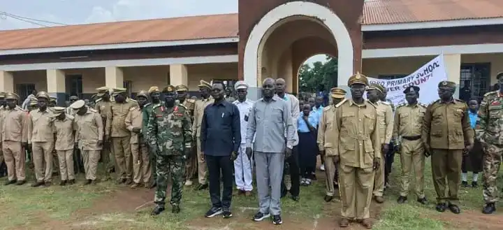 Yei Commissioner Emmanuel Taban Seme (Center) in Grey outfit stands Next to the state local minister Gale to his right-Photo Credit-James Innocent-Yei County Press Unit